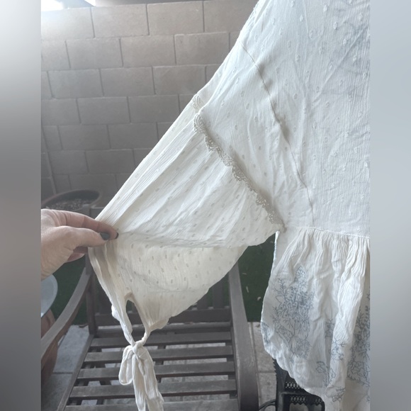 American Eagle Outfitters Blue Embroidered Lace Lightweight Boho Tunic Blouse MD - Picture 7 of 16